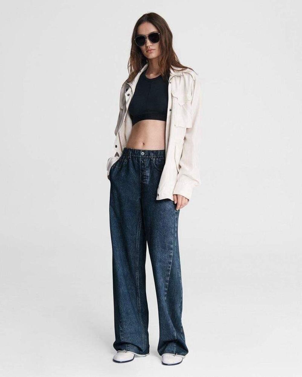 rag & bone Dark Blue Wide-Leg Ankle Cropped Jeans
